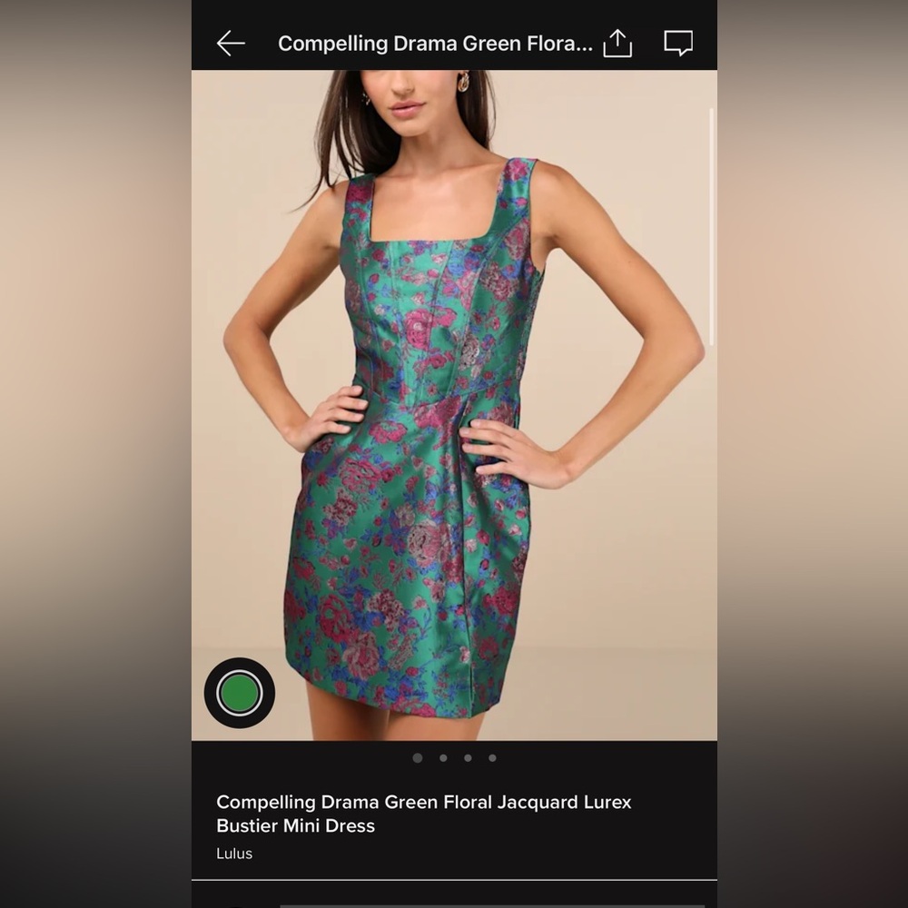 Lulus Compelling Drama Green Floral Jacquard Lurex Bustier Mini Dress